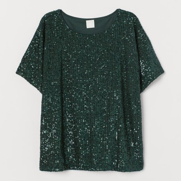 H&M Sequins Top Dark Green Sleek Shape Mardi Gras or Saint Patrick's - Picture 4 of 8